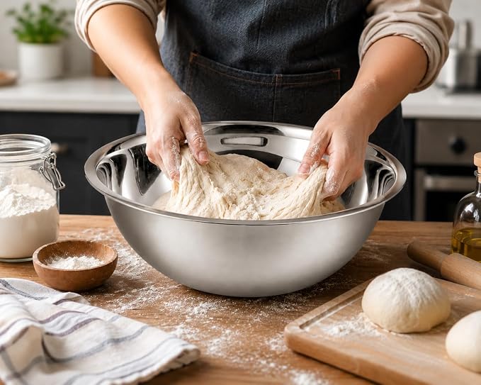 YBM HOME 10.25 Quart Stainless Steel Premium Mixing Bowl – Heavy Duty Deep Prep Bowl for Baking, Cooking, Dough Mixing, Salad Serving & Commercial Kitchen Use - Image 4