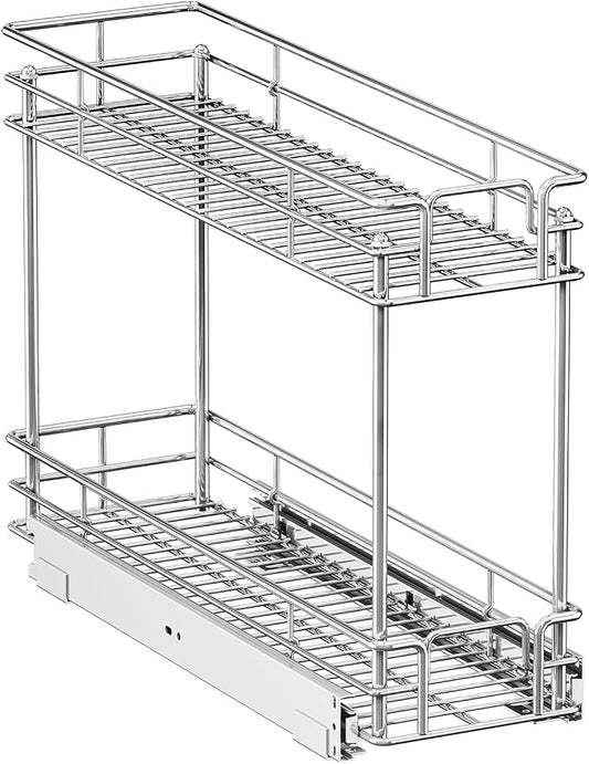 Pull Out Spice Rack Cabinet Organizer, 3 Tier Heavy Duty Slide Out Wood Shelf for Narrow Cabinet, Pull Out Storage for Kitchen (5½" W x 21½" D, 2 Tier) by Unknown