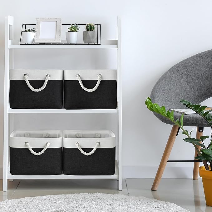 Storage Basket for Organizing - Large 3 Pack 15.7x11.8x8.3 inch Collapsible Storage Bin for Shelves with Handles Laundry Cube Toy Closet Nursery (Whiet & Black) - Image 4