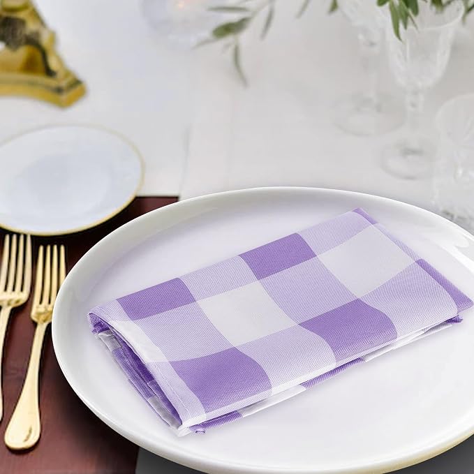Cupuamon Buffalo Plaid Table Napkins Set of 100, 17x17 inch, Lavender and White, Polycotton Blend, Plaid Pattern - Image 5