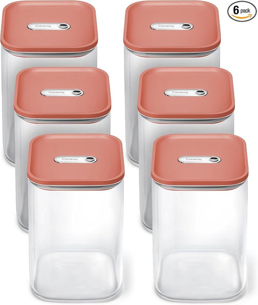 Caraway 4qt Glass Airtight Food Storage Containers with Lids | Non-Toxic, Stackable, Space-Saving Airtight Containers for Pantry, Dry Goods, 6 Pack, Perracotta by Unknown