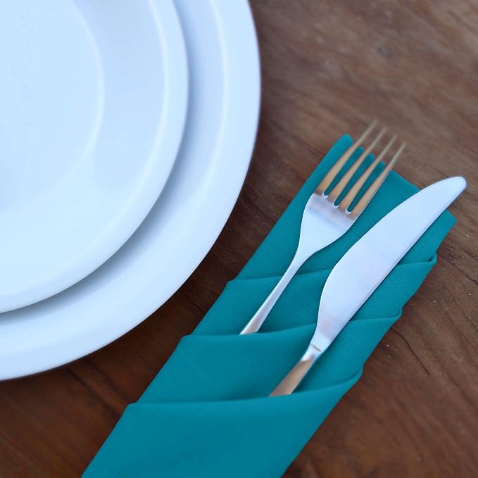Ruvanti Cloth Napkins Set of 4, 18x18 Inches Napkins Cloth Washable, Soft, Durable, Absorbent, Cotton Blend. Table Dinner Napkins Cloth for Hotel, Lunch, Restaurant, Wedding Parties - Teal - Image 8