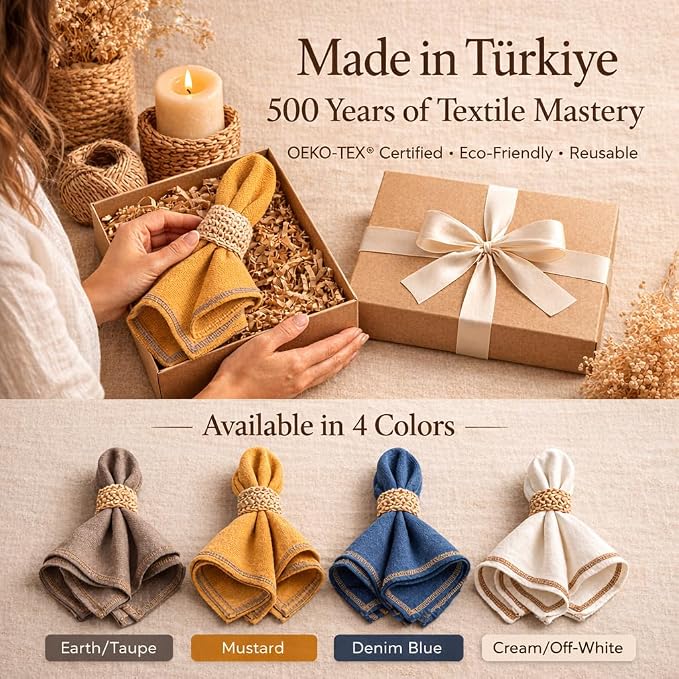 Odin 100% Turkish Cotton Dinner Napkins Set of 4, 18x18 Inch, Clean Edge, Oeko-TEX Certified, Reusable Cloth Napkins for Dining, Entertaining, and Holiday Tables - Image 6