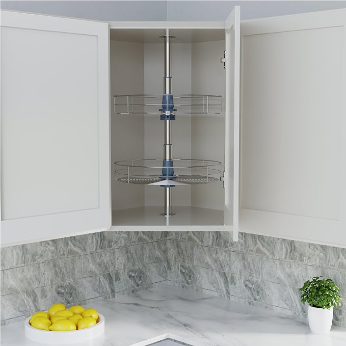 Dowell 18" Round Lazy Susan, 2 Shelves, Kitchen Wall Corner Cabinet Organizer (Chrome 4001 360D) - Image 2