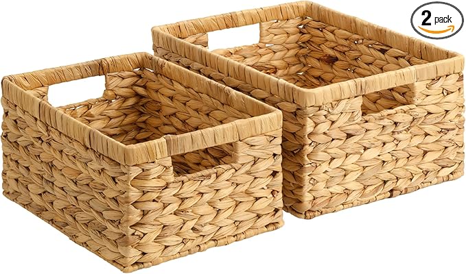 StorageWorks Wicker Storage Baskets for Shelves, Hyacinth Baskets, 2-Pack | Wicker Baskets for Organizing, Decorative Organizers with Handles, Wicker Baskets for Storage, Woven Baskets for Storage by StorageWorks