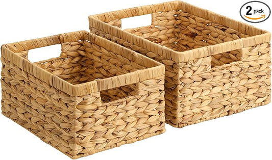 StorageWorks Wicker Storage Baskets for Shelves, Hyacinth Baskets, 2-Pack | Wicker Baskets for Organizing, Decorative Organizers with Handles, Wicker Baskets for Storage, Woven Baskets for Storage by StorageWorks