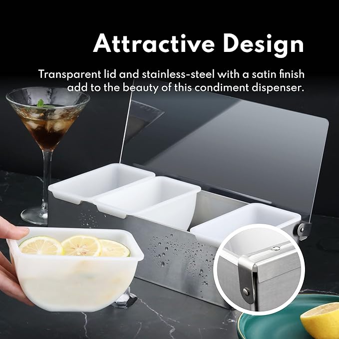 New Star Foodservice 48032 Stainless Steel Condiment Dispenser with 5 Compartments (No Ice Tray) - Image 6