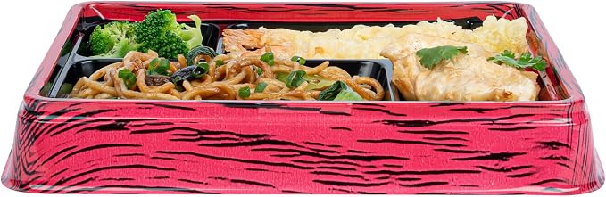 Restaurantware Bento Tek 15.2 Ounce Meal Prep Containers, 100 Disposable To Go Food Boxes - Lids Sold Separately, 4 Compartments, Red And Black Plastic Bento Lunch Boxes, Freezable, For Take Out - Image 8