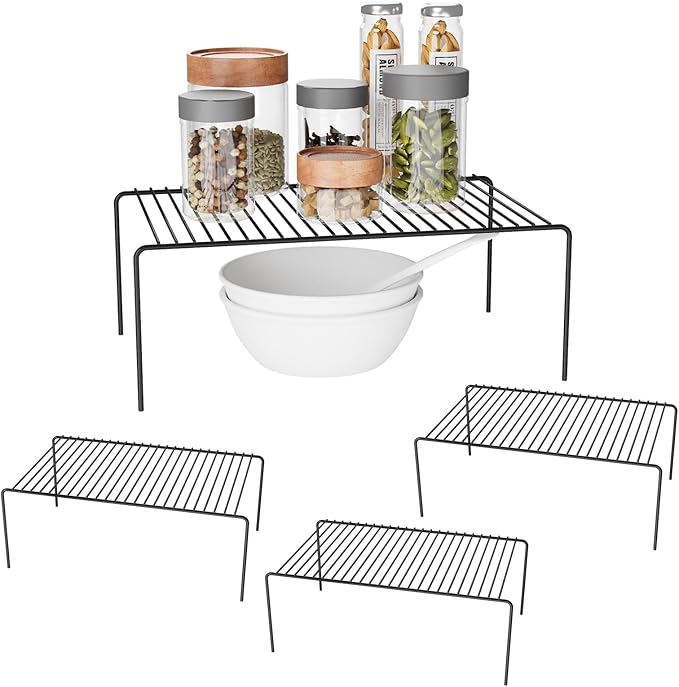 4Pack Cabinet Storage Shelf Spice Rack, 13''L x 9.4''W x 5.5''H, Black | Rustproof Metal Wire Kitchen Counter Organizers and Storage, for Cabinet, Plate, Dish, Pantry, Bathroom, Fridge by DPZM