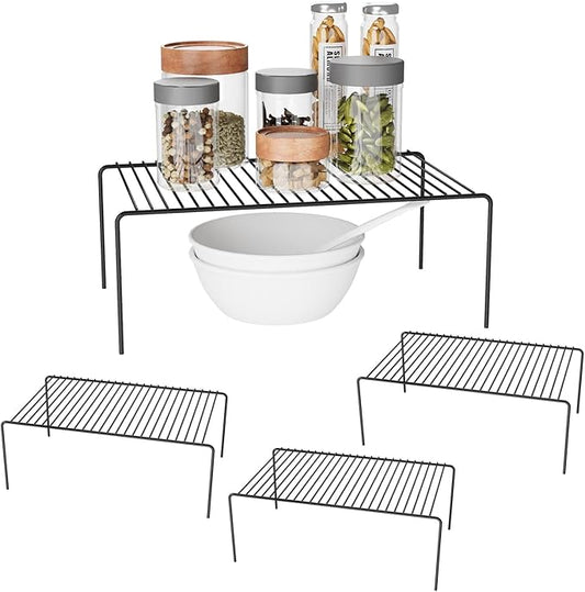 4Pack Cabinet Storage Shelf Spice Rack, 13''L x 9.4''W x 5.5''H, Black | Rustproof Metal Wire Kitchen Counter Organizers and Storage, for Cabinet, Plate, Dish, Pantry, Bathroom, Fridge by DPZM