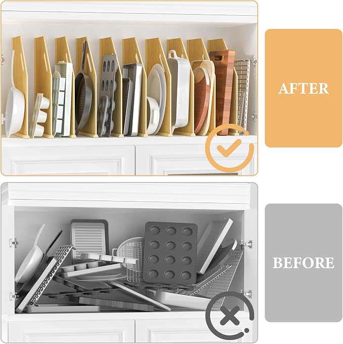 10 Pack Wood Tray Dividers for Cabinet, Cookie Sheet Organizer for Cabinet | No cutting required, Premium Wood, 2 Assembly Methods, Kitchen Cabinet Dividers for Storing pans, Baking tray, Cutting Board - Image 5