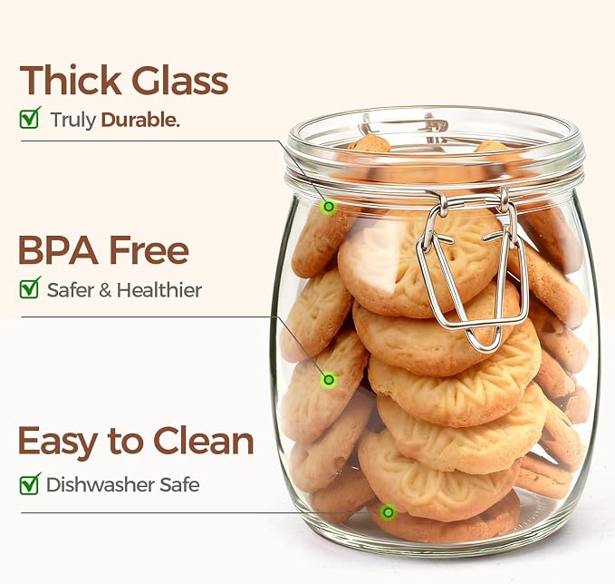 ComSaf Round Glass Jars with Airtight Lids 25 oz 6 Pack Pickling | Flour sugar rice, Preserving canning, Pantry organization, Kitchen storage, Dry goods, Sourdough fermenting, Mason jars - Image 3