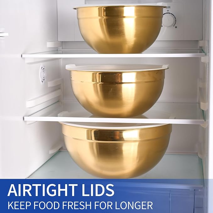 Gold Mixing Bowls With Airtight Lids,Stainless Steel Bowl,Salad Bowls 7 Piece Colorful Nesting Bowl Gold Kitchen Accessories,Size 7,3.6,2.7,2.1,1.5,1.1,0.8QT Stackable Design - Image 7