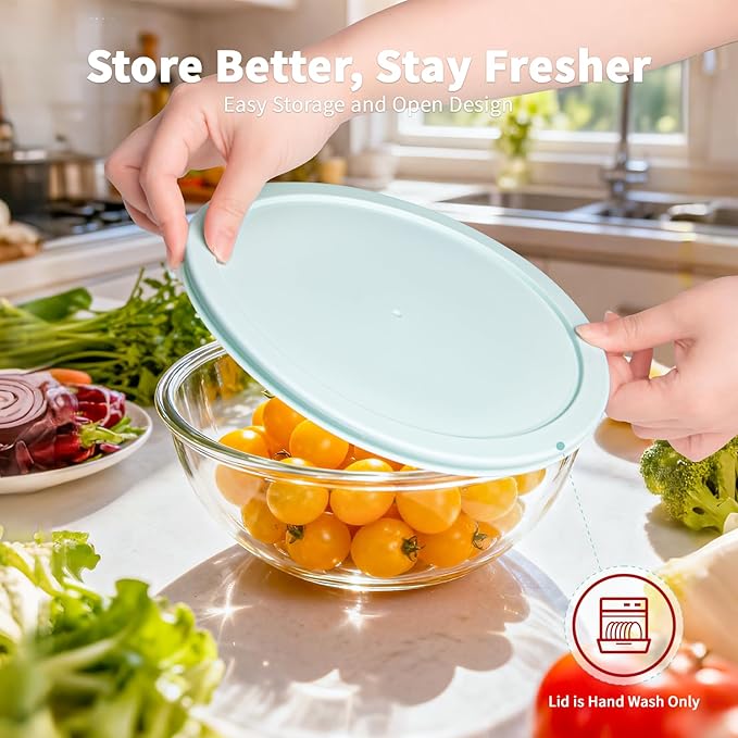WhiteRhino Glass Mixing Bowl with Lids Set of 5, 0.2, 0.5, 1.1, 2.1, 3.75 QT, Large Salad Bowls with BPA-Free Lids, Space-Saving Nesting Bowls for Kitchen Food Storage, Glass bowl for Cooking, Baking - Image 6
