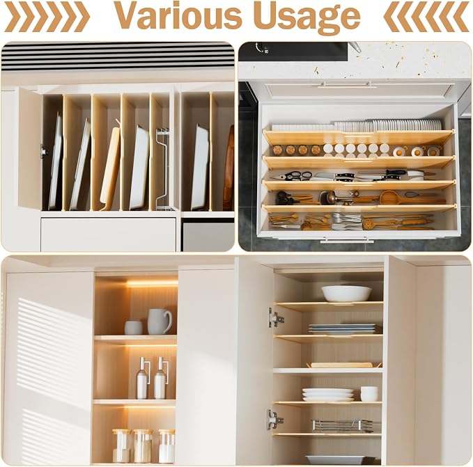 6 Set Trim-to-Fit Wood Tray Dividers for Cabinet, Cookie Sheet Organizer, Multi Layer Embedded Plug-in Board Storage, Cuttable DIY Storage Divider Insert for Kitchen Bedroom Cabinet Closet - Image 4