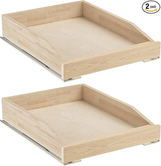 ROOMTEC Pull Out Cabinet Organizer with Soft Close, 16-1/2" W x 21" D, Pull Out Cabinet Drawer for Kitchen cabinets, Pull Out Cabinet Shelf, Finished, Bottom Assembly, 2PCS by ROOMTEC