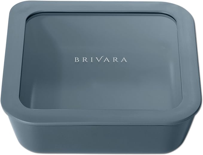 Glass Food Storage Container with Lid, 5-Cup Medium Square | Microwave-Safe Airtight Lid, Oven-Safe Ceramic-Coated Glass | Zero Plastic, No PFAS/PFOA/BPA, Reusable [Dusk] by BrivaraHome