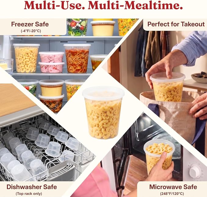 32oz Deli Containers with Lids (40 Sets/80 Pcs) Quart Plastic Containers with lids, BPA-Free Microwave Freezer Safe Bowl, Leakproof Food Prep Containers for Leftover Food Storage &To-Go - Image 4