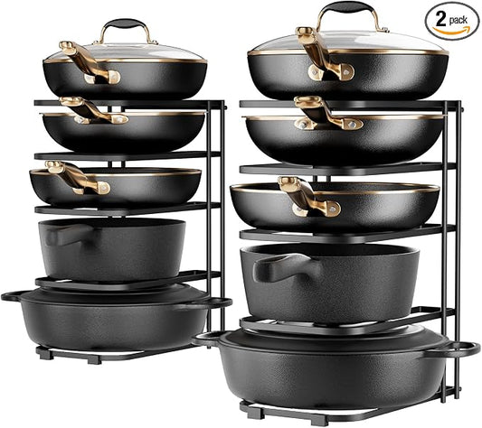 5-Tier Pot and Pan Organizer 13.6", No Assembly Cookware Rack 2-Pack | One-piece Design, Multi-height Layered,Anti-Tip Structure, Dual Vertical & Horizontal Use, Fits Cast Iron Pans & Dutch Ovens by ORDORA