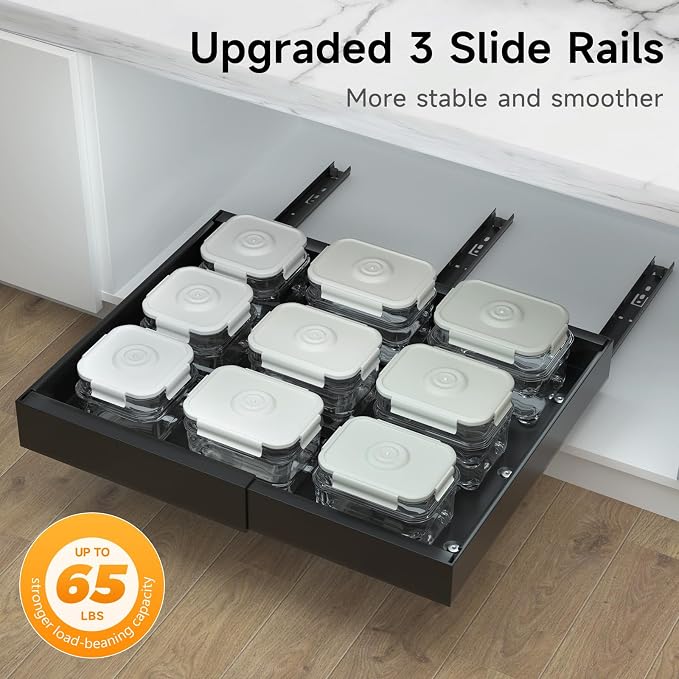2 Pack Pull Out Cabinet Organizer, No Screw Adjustable Cabinet Drawers, Expandable(12.6"-20.47") Slide Out Drawers for Kitchen Cabinets, Cabinet Roll Out Shelves in Pantry or Bathroom, 16.54" Deep - Image 4