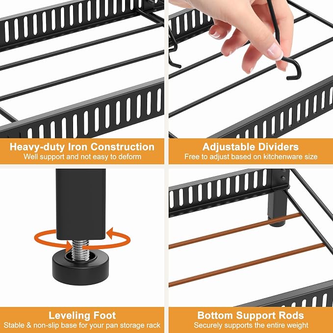 Housolution 2 Tier Expandable Pot and Pan Lid Organizer Holder Rack | 12"-20" Expandable, Adjustable Dividers, 2 DIY Methods for Flexible Storage - Image 5