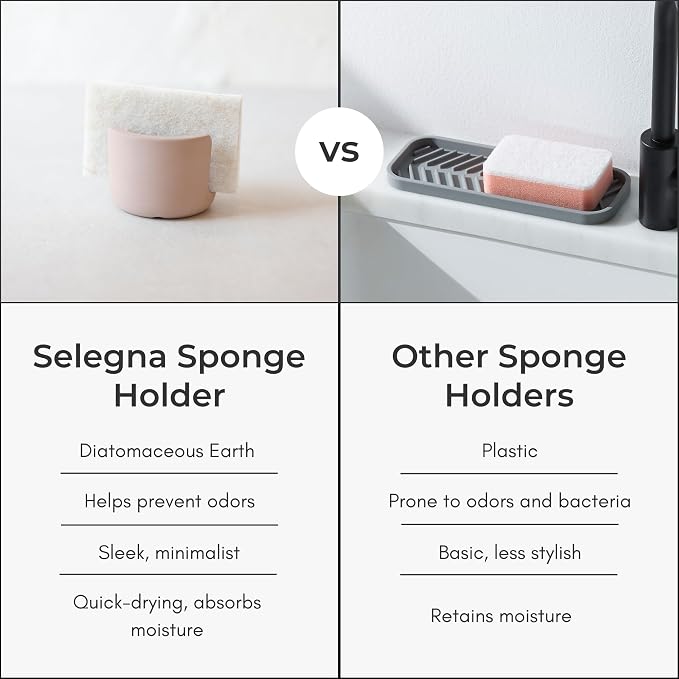 Diatomite Stoneware Sponge Holder & Sink Caddy, Drying Stone Kitchen Sink Organizer for Counter, Water-Absorbing Diatomaceous Earth Sponge Tray for Kitchen & Bathroom Countertop - Image 8
