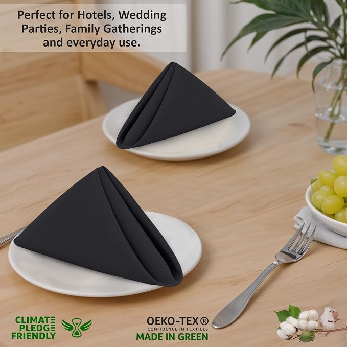 Ruvanti Cloth Napkins Set of 12, 18x18 Inches, 100% Cotton, Washable, Soft & Absorbent, Perfect for Wedding, Christmas, ‎Thanksgiving Dinners - Black Beauty - Image 7