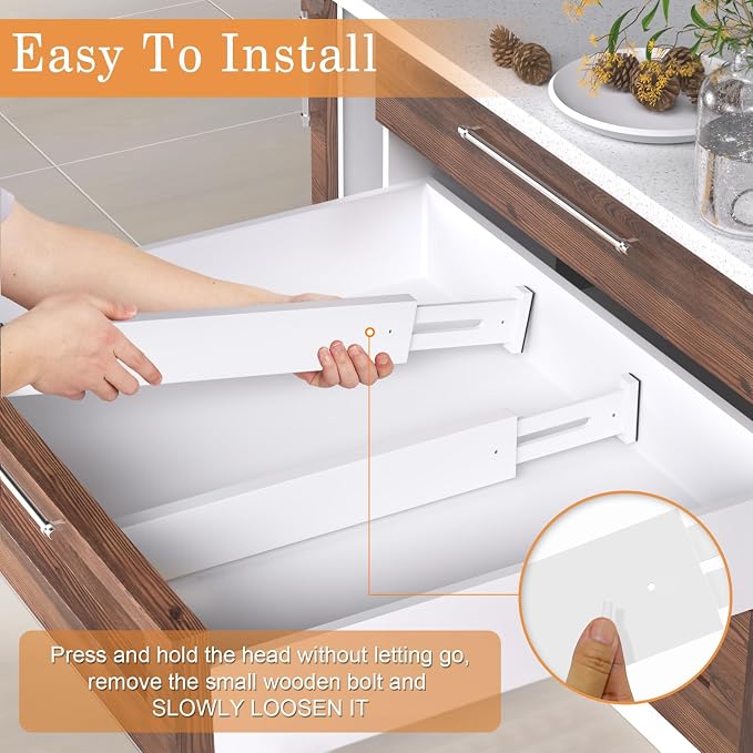 Bamboo Drawer Dividers, Adjustable Drawer Organizers, Fits 17.6–21" Drawers | 2.5" High, 6 Pack Expandable Drawer Separators for Kitchen, Nursery, Dressers & Office Storage, White - Image 6