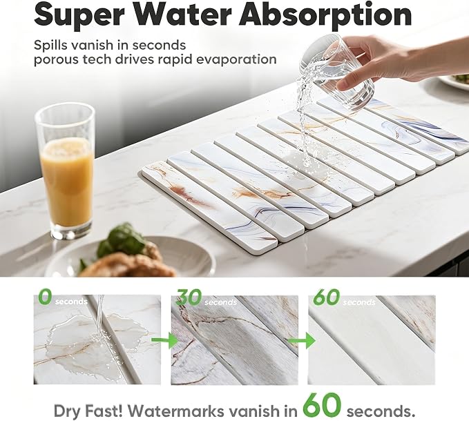 Stone Drying Mat for Kitchen Counter, Quick Diatomaceous Earth Mats for Dishes, 24"L x 16" W Super Absorbent Fast-Drying Collapsible Countertop Stone Mat (Marble White-05, 24" x 16") - Image 4