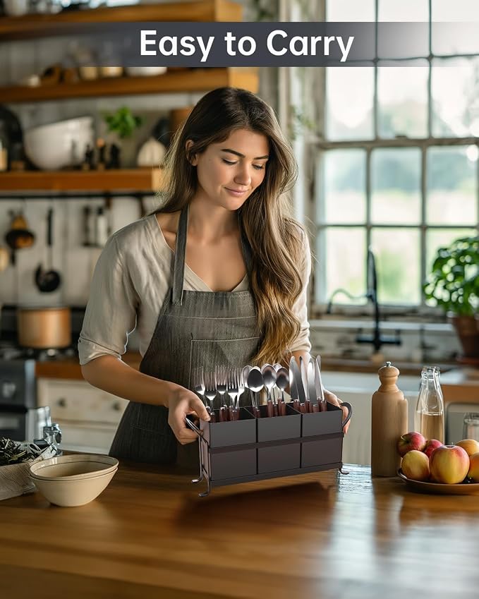 Black Kitchen Utensil Holder - Elegant Silverware Holder, Versatile Picnic and Flatware Caddy, Ideal for Modern Countertop Storage Solutions - Image 3