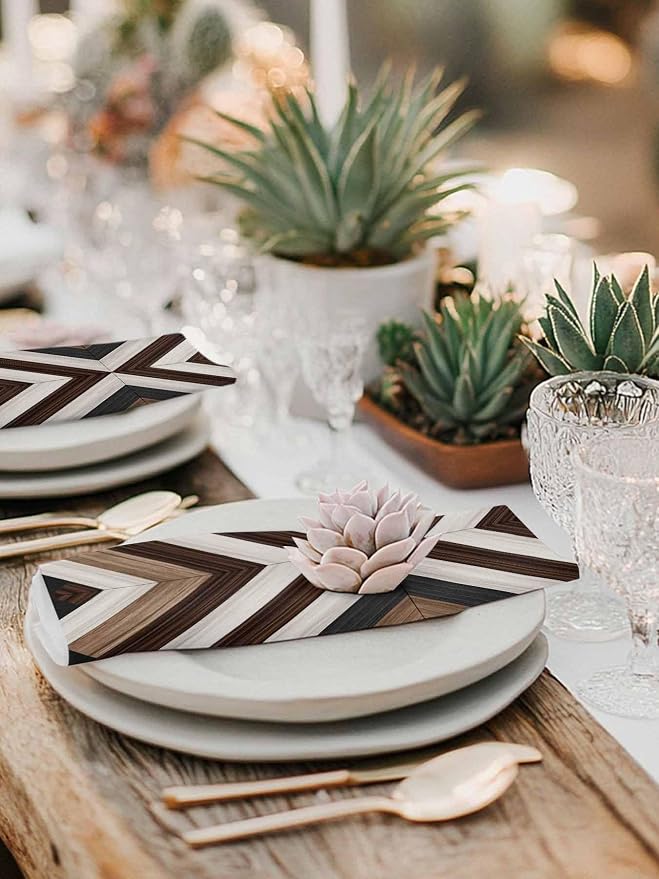 Kitchen Dinner Napkins Set of 4, Bohemian Western Cloth Napkins Reusable Washable Table Napkins for Weddings Cocktail Parties Holiday Table Decor 20x20 Inch Farmhouse Aztec Rustic Brown Black Grey - Image 6