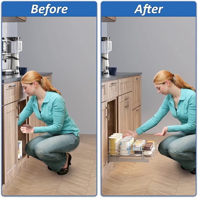 ROOMTEC Pull Out Cabinet Organizer - 17" W x 21" D, Slide Out Kitchen Cabinet Storage Shelves, Fits 18.5" Opening - Image 7
