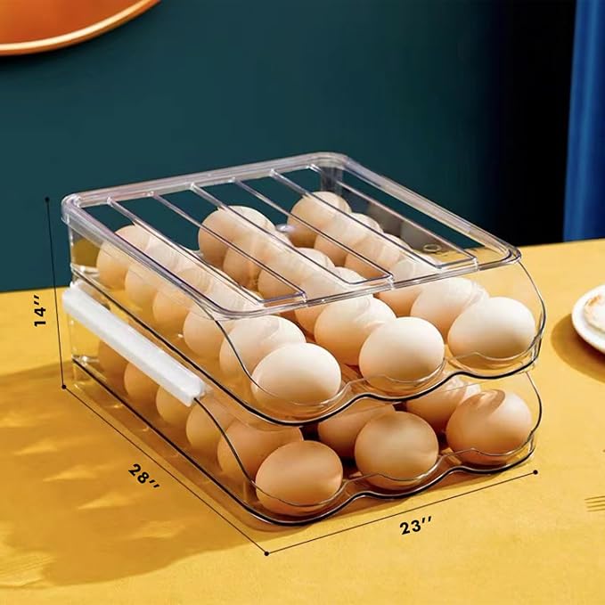 Kitchen Rolling Egg Container for Refrigerator with Lid, Plastic Egg Holder for Refrigerator, Egg Tray for Refrigerator or Fridge Organizer - Pack of 2 Clear - Image 2