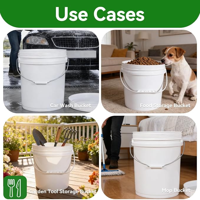 3 Pack 5 Gallon White Plastic Buckets with Lid & Metal Handle, 1 Pack 2.6 Gal Small Plastic Bucket with Spiral Lid & Handle Food Grade Storage Containers for Water, Cleaning, Halloween - Image 5
