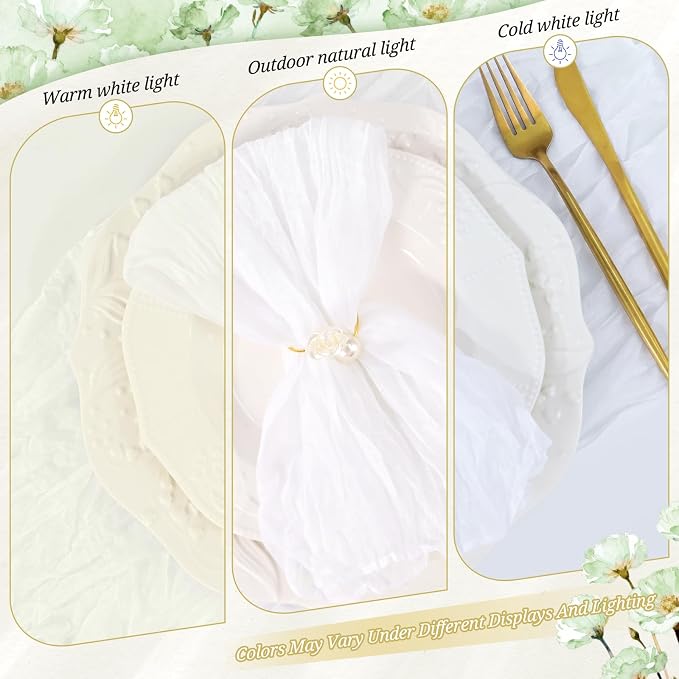 10 Pack White Cheesecloth Napkins 20"x20" Boho Washable Cloth Napkins Set of 10 Wrinkled Cheese Cloth Napkins Gauze Dinner Table Napkin for Wedding Party Baby Shower Birthday Decor - Image 7