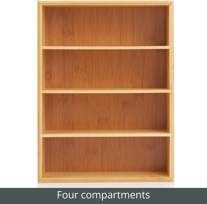 mDesign Bamboo Wood Food Storage Organizer Box, 4 Section, Divided Compartment Bin; Container for Kitchen, Pantry; Holder for Spices, Snacks, Tea, Coffee Cup - Echo Collection - 2 Pack - Natural - Image 5