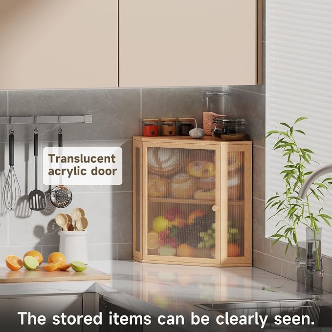 Corner Bread Box for Kitchen Countertop,Bread Storage(Natural, Extra Large) | Double Layer Large Capacity Bamboo Bread Container Bin with Acrylic Door,Height Adjustable - Image 7