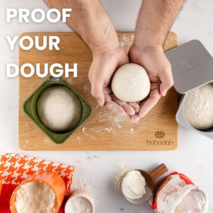 Babadoh Pizza Dough Proofing Silicone Containers with Lids | Pizza Making Accessories | The Perfect Pizza | Set of 6 | Multi Green (2 Dough, 2 Olive, 2 Sage) | Original Size (make 12" Pizzas) - Image 6