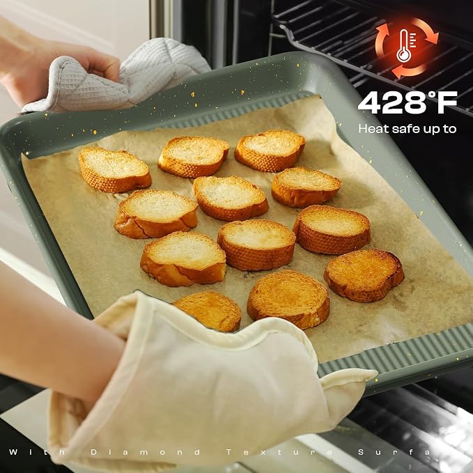 8-Piece Nonstick Bakeware Set, Stackable Oven Pan Set, Baking Pans Set | Includes Baking Sheet, Muffin Pan, Cake Pan, Square Pan, Loaf Pan, Cookie Sheet & Cooling Rack (Ceramic Coated Green) - Image 5