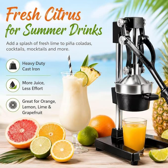 Y-ME Cast Iron Juicer, Heavy Duty Manual Citrus Press & Lemon Squeezer, Hand Juicer with Stainless Steel Strainer, for Orange, Lemon, Lime & Grapefruit, Black - Image 2