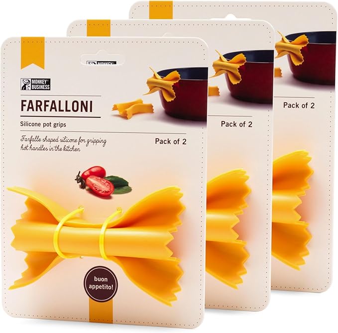 Farfalloni-Shaped Pot Holders, Pack of 3, Pot Holders for Kitchen Cookware, Silicone Oven Grips| from a Collection of Different Pasta-Shaped Unique Kitchen Gadgets, by Monkey Business by MonkeyBusinessDesign