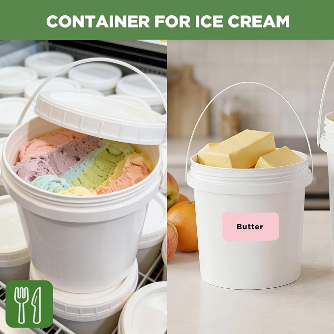 4 Pack 34oz Food Grade Plastic Buckets with Screw Lids & Handle, Reusable Storage Containers for Snacks, Salad, Sauce - White Freezer Safe Bucket Set - Image 7