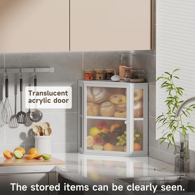 Corner Bread Box for Kitchen Countertop,Bread Storage (White, Extra Large) | Double Layer Large Capacity Bamboo Bread Container Bin with Acrylic Door,Height Adjustable - Image 7