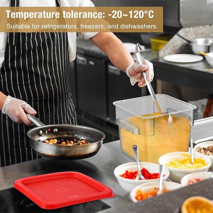 2 Pcs Square Food Storage Container Polycarbonate Clear Food Container with Red Lid Commercial Rice Storage with Red Graduations for Commercial Kitchen (6 Qt) - Image 4