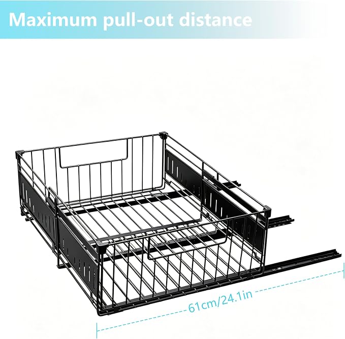 KimHong 2 Pack Pull Out Cabinet Organizer, Expandable Drawer Organizer with Adjustable Width 12.4"-19.5", Adhesive No Drill Under Cabinet Shelves for Home Kitchen Pantry with Silent Slides - Image 6