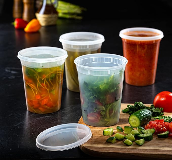 32 oz Plastic Food Storage Deli Container with Lids [240 Sets] | Microwave, Dishwasher & Freezer Safe, Disposable or Reusable, BPA Free, Leak-Proof, Soups, Takeout, Meal Prep & Leftovers - Image 3