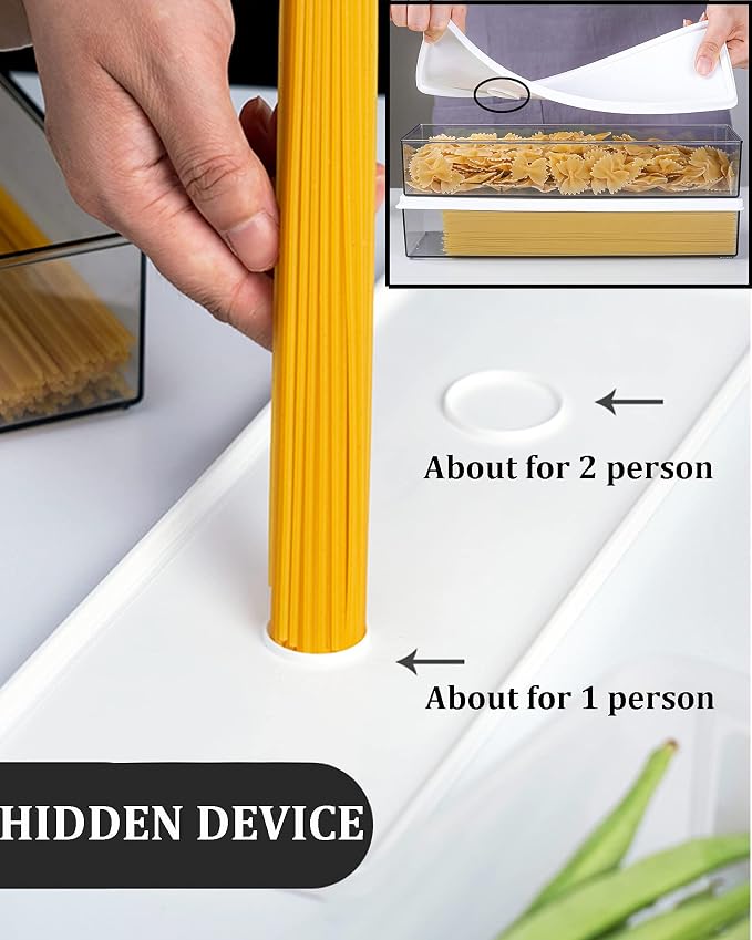 Hanobe Large Airtight Pasta Storage Containers, BPA-Free, 2.4L, 6-Pack | Stackable rectangular design, fits spaghetti, lasagna, noodles, clear plastic, for kitchen pantry and fridge - Image 5