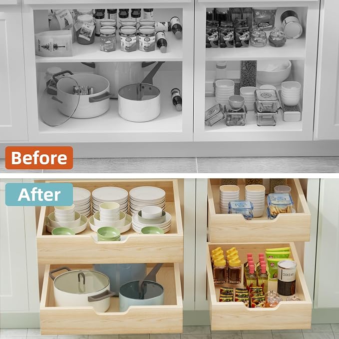 ROOMTEC Pull Out Drawers for Cabinets, 16½” W x 21” D Soft Close Slide Out Drawers for Kitchen Cabinets, Cabinet Pull Out Shelves Requires At Least 17.5” Cabinet Opening, 2PCS - Image 6