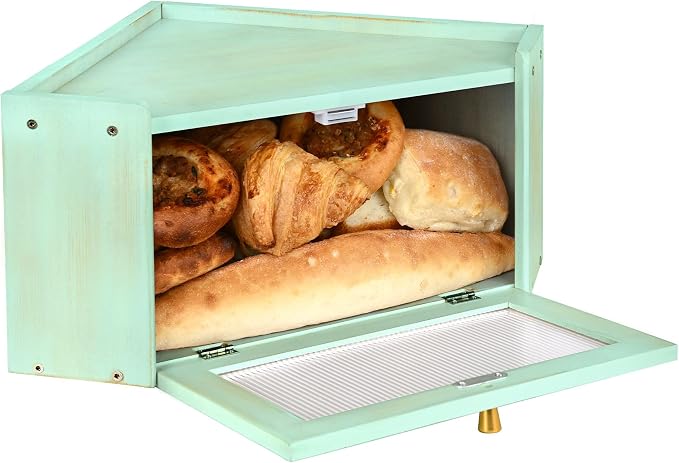 Bread Box for Kitchen Countertop with Acrylic Window Green | Farmhouse Bread Storage Container, Large Pantry Organizers for Homemade Snacks, Loaves, Breathable Keeps Bread Fresh - Image 8
