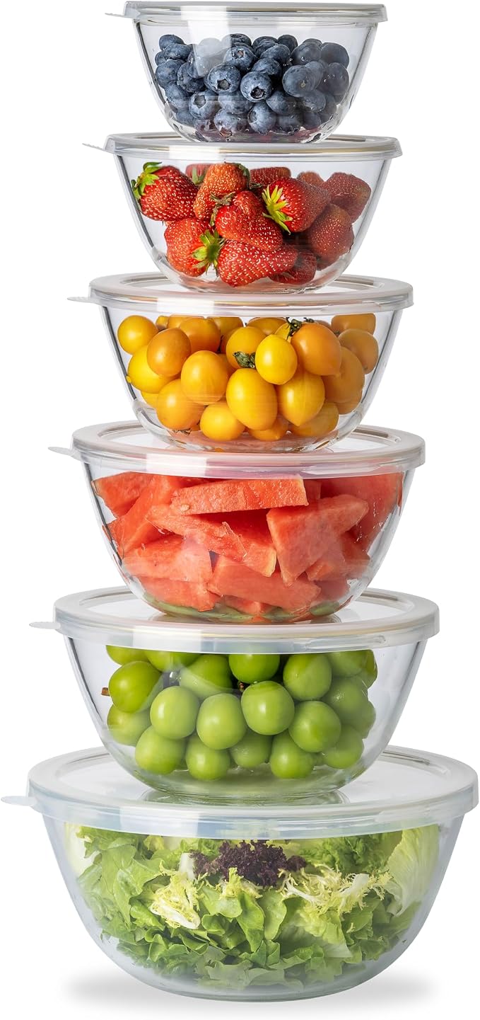COOK WITH COLOR 12 Pc Glass Mixing Bowl Set with Lids – Borosilicate Glass Nesting Bowls for Cooking, Baking and Meal Prep, Gold Rim - Image 8